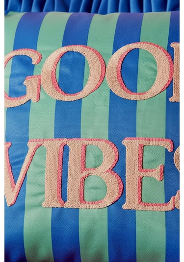 Good Vibes Fırfırlı Dekoratif Kırlent Kılıfı Mavi