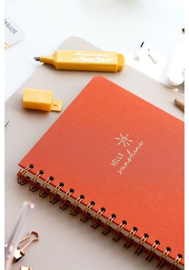 A5 Spiralli Sert Kapak Keten Kareli Tarihsiz Not Defteri Mercan Mercan