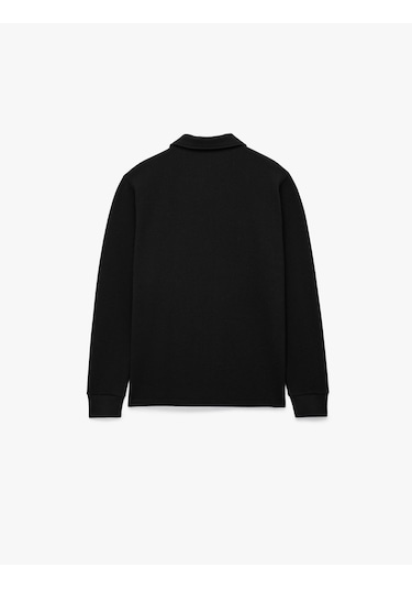 Koton Uzun Kollu Basic Dokulu Yarım Fermuarlı Polo Yaka Sweatshirt Siyah 6wam70023mk Siyah