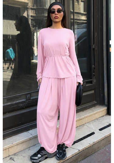 Madmext Pembe Likralı Modal Şalvar Takım Mg2784