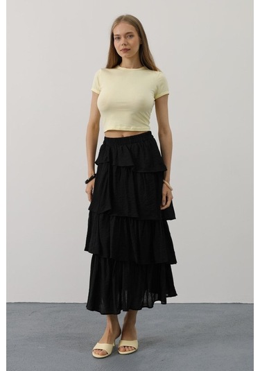 Katlı Kesim Uzun Etek - Siyah Siyah