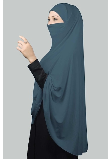 Altobeh Hazır Türban Peçeli Pratik Eşarp Tesettür Nikaplı Hijab - Namaz Örtüsü Sufle (5XL)- Açık Petrol