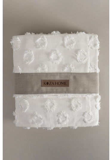 Koza Home Sitra Krem Çift Kişilik Püsküllü Yatak Örtüsü 230x250 2 Yastık 50