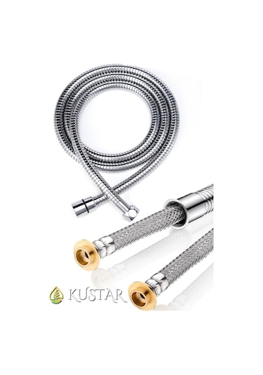 Kustar Çelik Örgülü Pirinç Somunlu Patlamaz Paslanmaz Yıpranmaz 150 Cm Banyo Duş Hortumu Gri