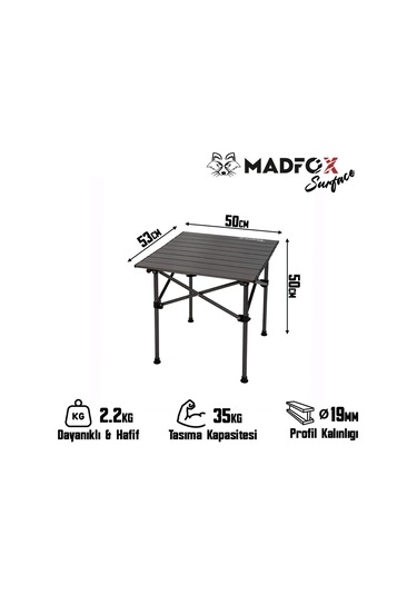 Madfox Surface Küçük Boy Katlanır Kamp Masası Siyah