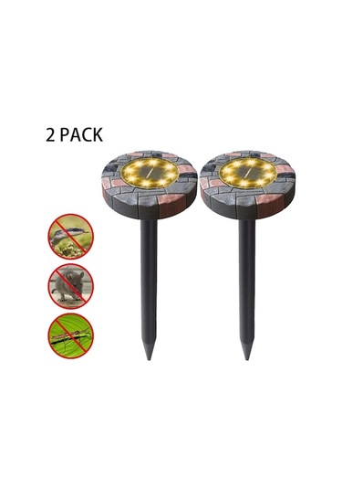Güneş Enerjili Ultrasonik Fare-parazit Kovucu, Led Işıklı Toprak Lambası, 2 Adet Set, Yuvarlak, Sıcak Beyaz Işık