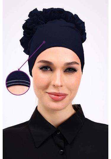 Kaymayan Fırfırlı Silikonlu Dikişsiz Bone - Kaymaz Kadın Tesettür Bağlamalı İç Bone-lacivert Lacivert