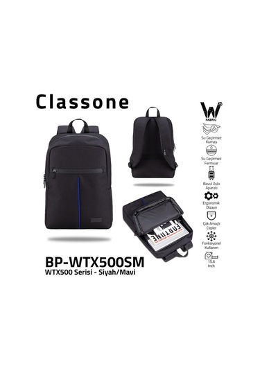 Classone BP-WTX500SM 15.6" WTXPRO Su Geçirmez Kumaş ve Fermuar Laptop Notebook Sırt Çantası
