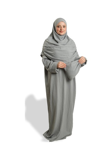 2 Parça Namaz Elbisesi Dokuma Kendinden Desenli 2502 15 Gri