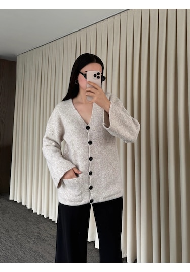 Laluvia Düğmeli Basic Hırka - 4622 Taş