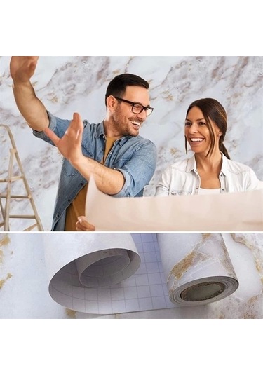 Mermer Desenli Masa Tezgah Mutfak Su Geçirmez Yapışkanlı Folyo Sticker Sarı 5x0,6m K0