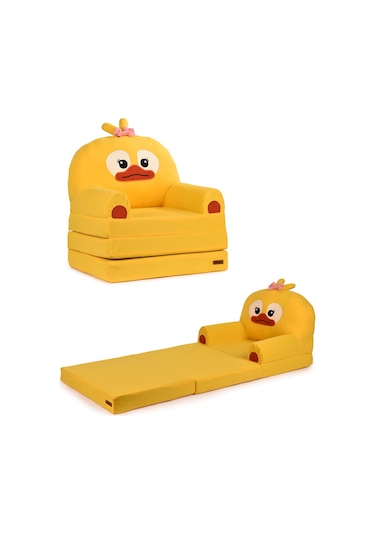 Portatif Katlanabilir Sevimli Çocuk Koltuğu - 3 Katlı Çocuk Yatak Koltuk - Taşınabilir Bebek Koltuğu Sarı Beyaz