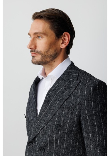 Erkek Siyah Slım Fıt / Dar Kalıp Geniş Kırlangıç Ceket-20007 Siyah