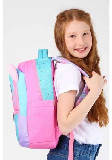 Elatae Su Geçirmez Kumaş Kız Çocuk Çok Gözlü Ortopedik Sırt Okul Çantası L5145 Pembe
