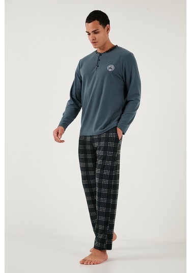Buratti Ekoseli Yumuşak Dokulu Regular Fit Uzun Kollu Erkek Pijama Takımı 609611030 Antrasit