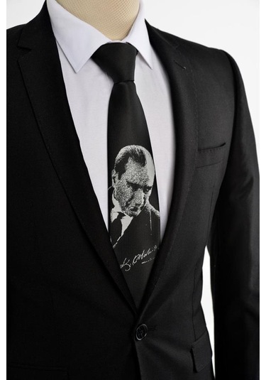 Brianze Siyah M.Kemal Atatürk Dokuma Kravat Siyah