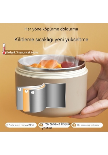 Oloey 304 Paslanmaz Çelik Yalıtımlı Üç Katmanlı Mühürlü Öğle Yemeği Kutusu
