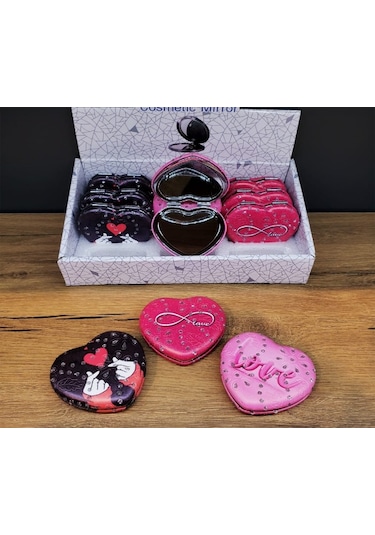 Kalpli Love Tasarımlı Cep Aynası Renksiz