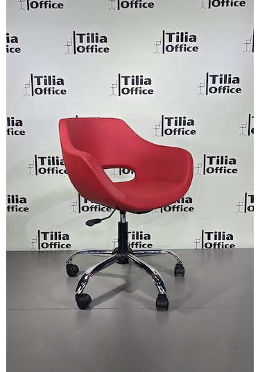 Monaco Çalışma Kesim Koltuğu Yonca Tekerlekli Krom Ayak Kırmızı