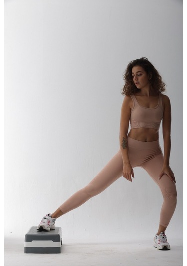 Seamless Pudra Normal Bel Fitted Basic Sporcu Tayt Pudra