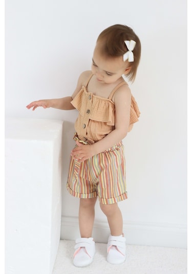Kız Çocuk Askılı Şortlu Pamuklu Yazlık Takım Tf7322 001