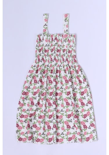 Kız Çocuk Askılı Elbise Çiçek Desenli B35 Hcm00119 Pudra Pembe