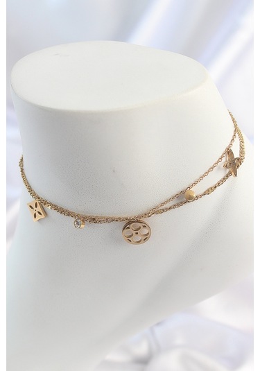 316l Çelik Gold Renk 2'li Zincir Rüya Kapnı Figür Zirkon Taş Detay Kadın Halhal - Tj-hh1651 Çok Renkli