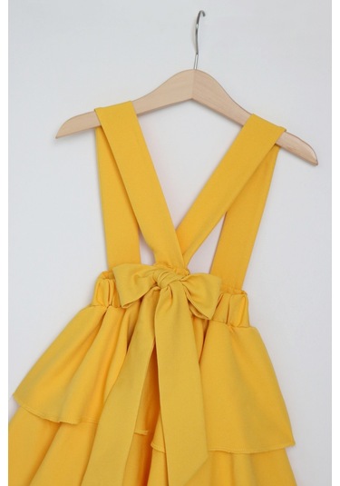 Kız Çocuk Helen Sarı Askılı Kat Kat Bağlama Jile  Elbise