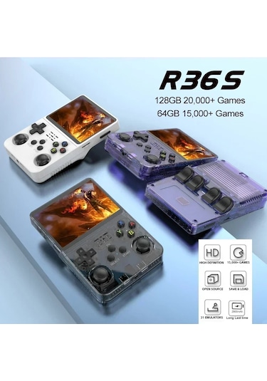 En İyi R36s R36h Retro El Video Oyun Konsolu Linux Sistemi 3.5 Inç Ips Ekran R36s Purple-64g
