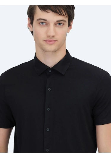Kip Siyah Düz Regular Fit Casual Gömlek Siyah