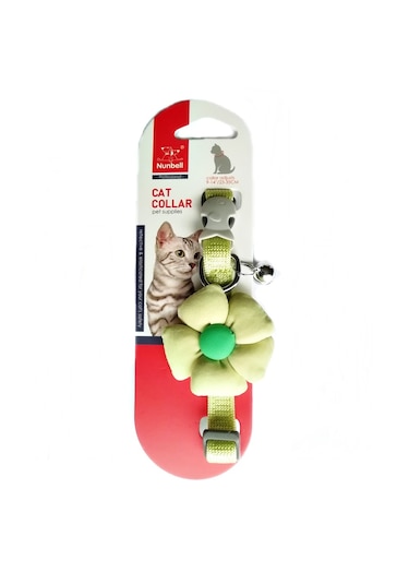 Nunbell Çıngıraklı Çiçekli Kedi Boyun Tasması 23-35 Cm Yeşil