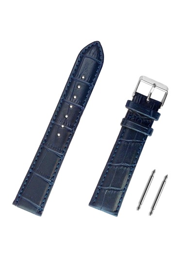 20mm Lacivert Kroko Hakiki Deri Saat Kordonu Kayış