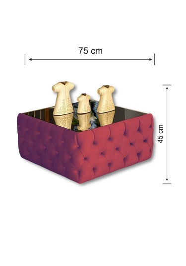 Most Hallow Cam Orta Sehpa 14 Bordo Kadife Kumaş %100 Mdf Eviniz