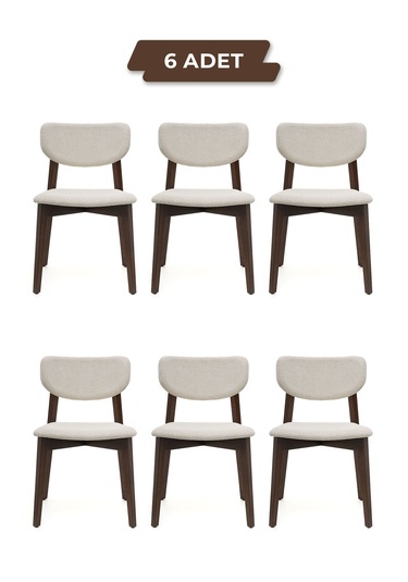 Leto Ceviz Ahşap 6'lı Mutfak Salon Yemek Odası Sandalyesi
