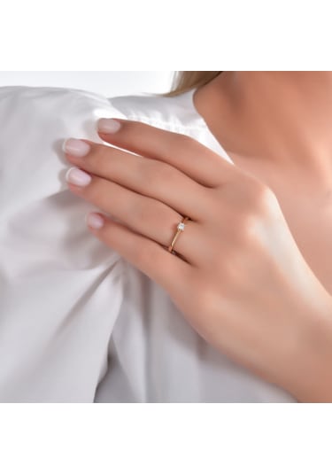 Ariş 0.07 Karat Pırlanta Tektaş Yüzük Kırmızı