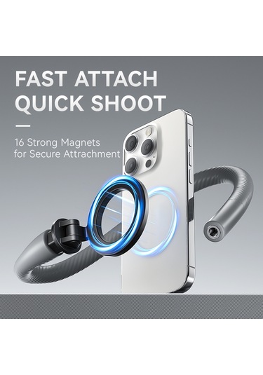 Hangfox Telesın P3-fm-01 Manyetik Esnek Telefon Tutucu Gri - 16 Mıknatıslı, Serbest Bükülebilir, Kaymazsız Silikon, 1/4" Vida, 210g, Taşınabilir