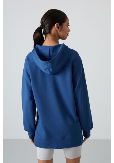 Tommy Life Parlament Balon Kol Yazı Nakışlı Kadın Oversize Tunik Sweatshirt - 97163 Parlament Mavisi