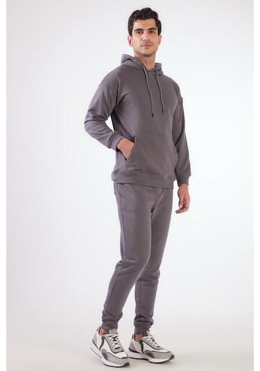 Dufy Antrasit Kapüşonlu Kanguru Cepli Regular Fit Erkek Sweatshirt Antrasit
