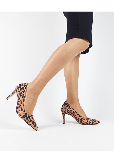 Leopar Desen Saten İnce Topuk Kadın Stiletto Leopar