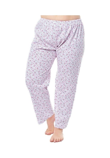 Kapbirtane Kadın Uzun Tek Alt Pijama Çiçek Desenli Jumbo Boy 3-