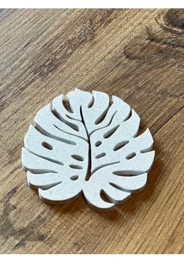 Monstera Modern Dekoratif Bardak Altlığı 4'lü Set Ve Standı - Mermer Beyazı Mermer