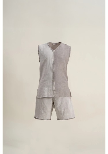 Ecocotton Melsa Erkek Açık Gri "large" %100 Organik Pamuk Şortlu Pijama Takımı Gri