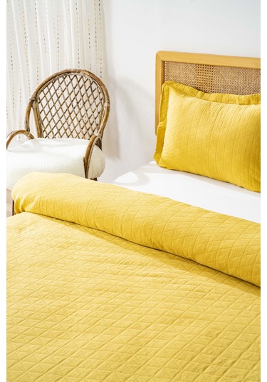 Orella Sarı Çift Kişilik Jakarlı Yatak Örtüsü Takımı 3 Parça Uyku Seti Sarı