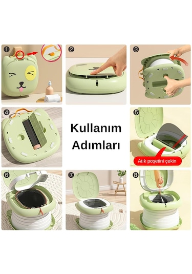 Cat Potty Katlanabilir Çocuk Tuvaleti, Çok Fonksiyonlu Taşınabilir Alıştırma Lazımlığı Yeşil