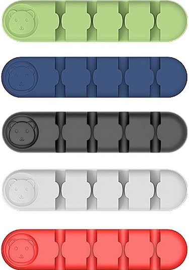 Sandwich Siyah Silikon Kablolu Düzenleyici 4 Lü Delikli Masüstü Kabloları Tutucu Organizatör