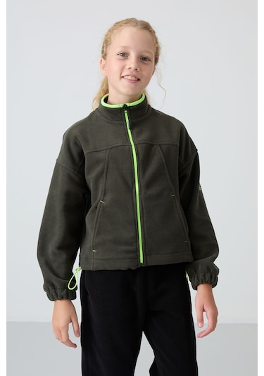 Tommy Life Haki Kalın Yumuşak Dokulu Standart Fit Nakışlı Polar Kız Çocuk Sweatshirt - 75157 Haki