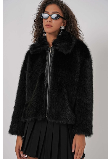 Gabria Deri Fermuarlı Kürk Siyah