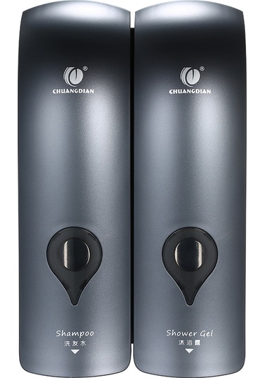 Leezsing Chuangdıan 300ml 2 Delme Yok Duvara Monte Çift Başlıklı Manuel Sabunluk Banyo Duş Jeli Sıvı Şampuan Dağıtıcı Tutucu--gri