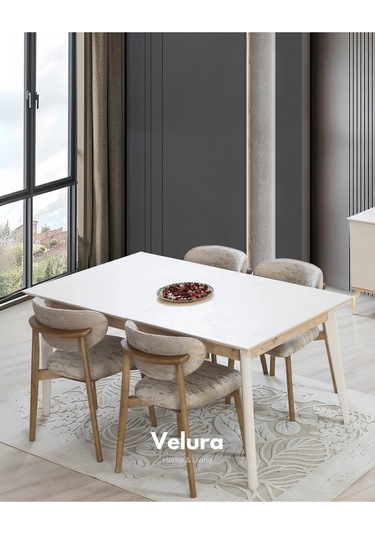 Uriel Yemek Odası Takımı Yemek Masası + 4 Adet Sandalye Beyaz