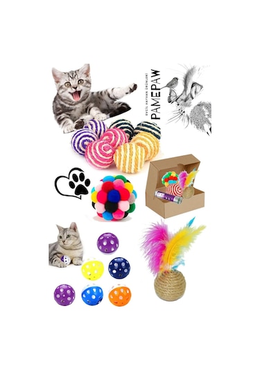 Kedi Sarma Top , Ponpon Top , Tüylü Top Ve Çıngıraklı Top Seti